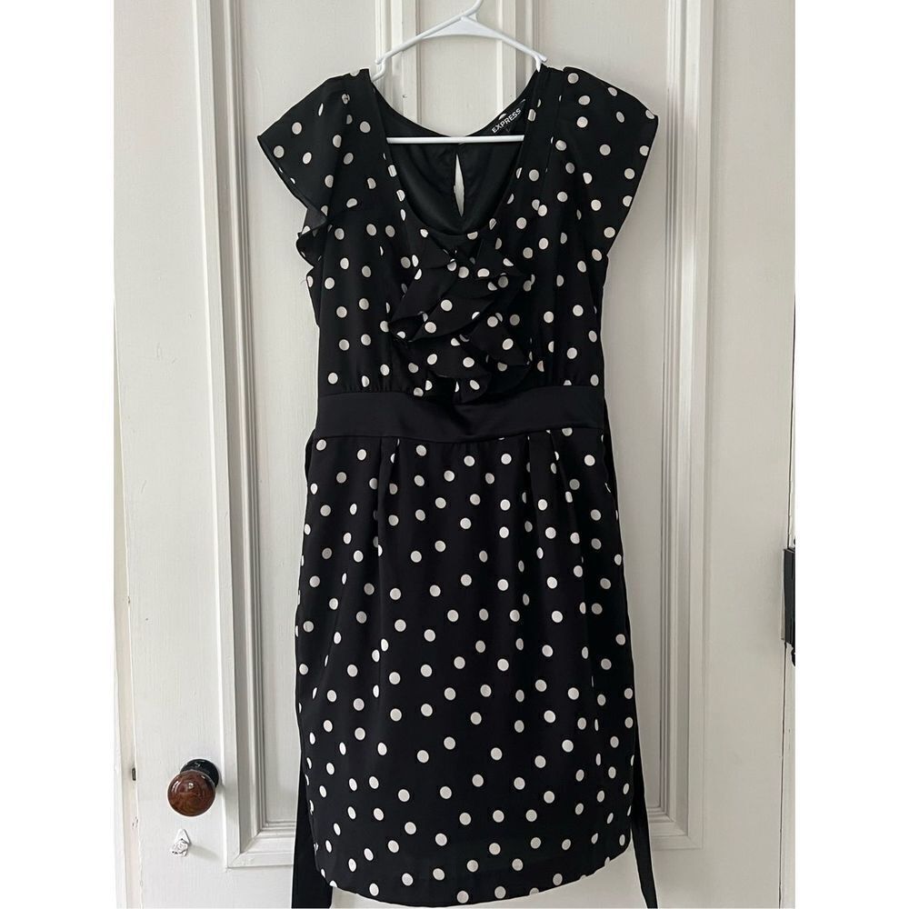 Express black and beige polka dotted dress 4